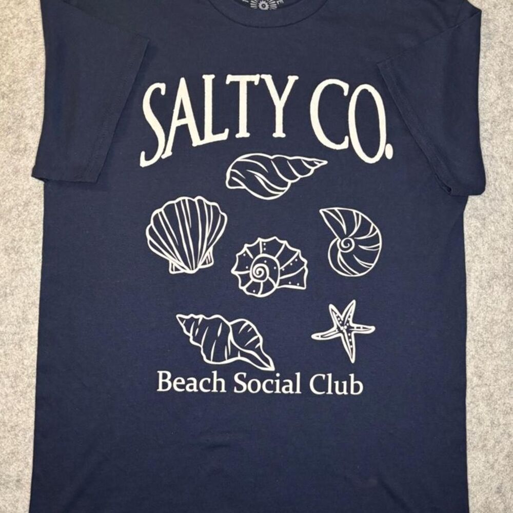 Salty Co. Beach Social Club Seashells Graphic T-Shirt Medium Navy NWOT